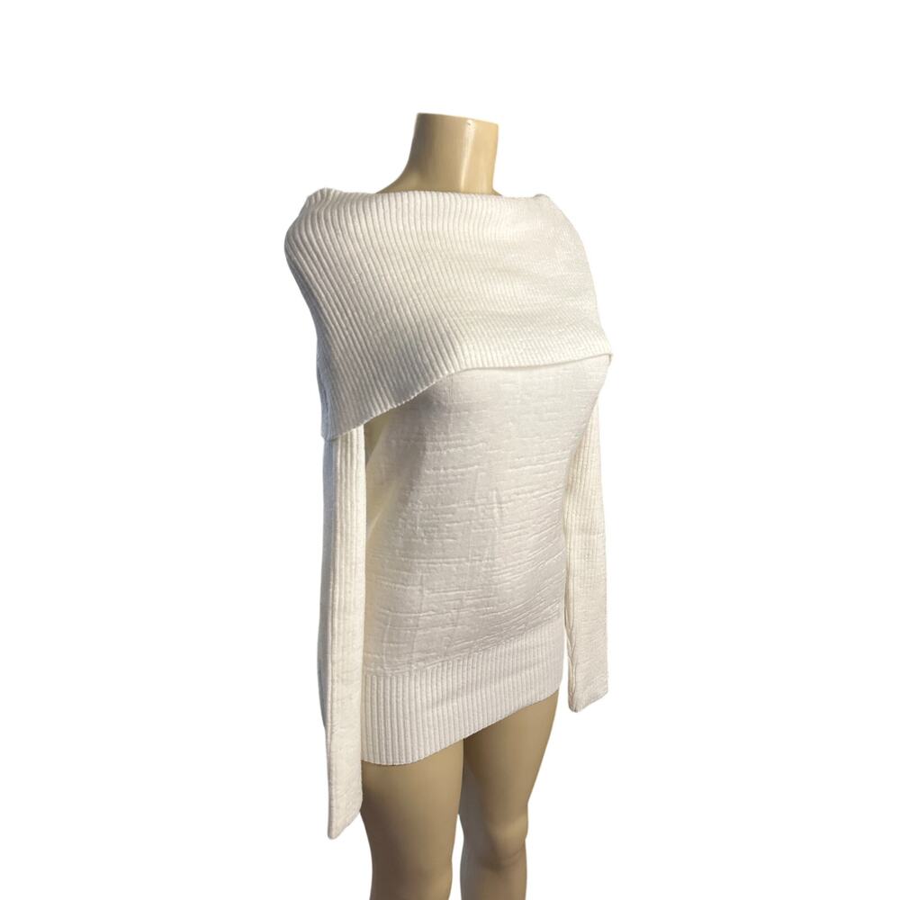 Vintage Women M Helen Harper Cottage Prairie Fitted Sweater Off-Shoulder Cream